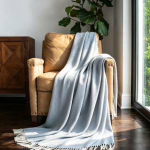 Dusk Blue Herringbone Acrylic Throw Blanket