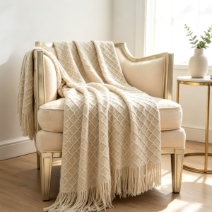 Warm Beige Ivory Rustic Throw Blanket