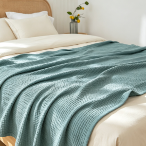Soft Teal Cotton Muslin Throw Blanket