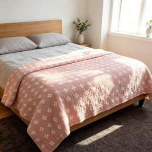 Soft Pink Patterned Muslin Throw Blanket
