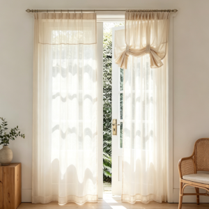 Thick Faux Linen French Door Curtain, 26x69