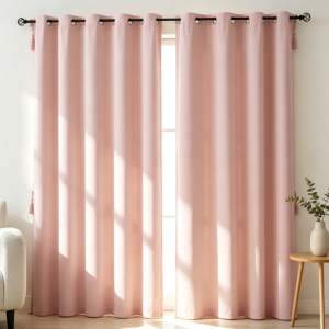 Blush Pink Pom Pom Blackout Door Curtain