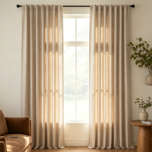 Natural Beige Blackout Linen Curtains, 52x84, 2 Panels