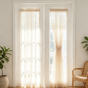 Natural Linen French Door Curtains, 25x72, 2 Panels
