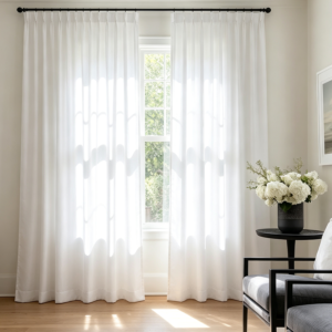 Beige White Pinch Pleated Curtains, 100-Inch, 2 Panels