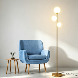 Mid-Century Gold Glass Floor Lamp