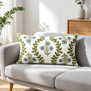 Spring Floral Embroidered Lumbar Pillow Cover 12x20