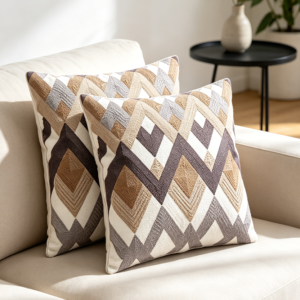 Embroidery Geometric Strip Pillow Covers Set of 2