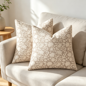 Neutral Floral Pillow Covers 22x22 Set of 2