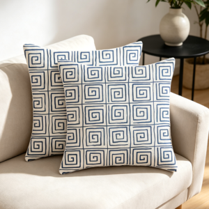 Blue White Geometric Striped Pillow Cover 18x18