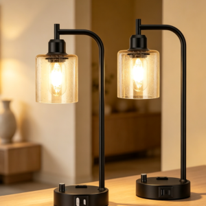 Industrial Table Lamp with USB 2-Pack