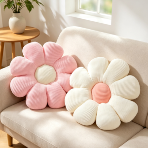 Preppy Pink White Daisy Flower Pillow Set