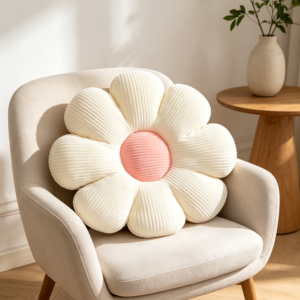 White Flower Shaped Plush Floor Seating Pillow