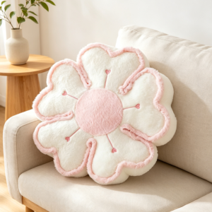 Ivory White Flower Shaped Plush Throw Pillow