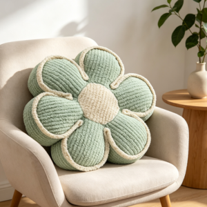 Sage Green Daisy Flower Shaped Floor Pillow