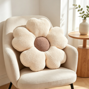 Ivory Brown Daisy Flower Shaped Throw Pillow