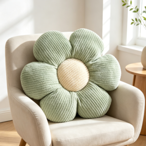 Sage Green Daisy Flower Shaped Throw Pillow