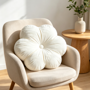 Ivory White Velvet Flower Shaped Throw Pillow