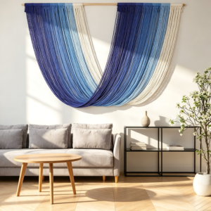 Large Blue Boho Tassel Tapestry Wall Hanging