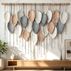 Boho Leaf Feather Woven Tapestry Wall Hanging 39x29.5