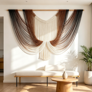 Large Brown Boho Yarn Tapestry Wall Hanging 59x35