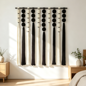 Black White Sphericity Cotton Fiber Wall Hanging 39x39