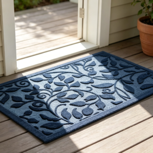 Blue Leaf Scroll Mud Scraper Mat