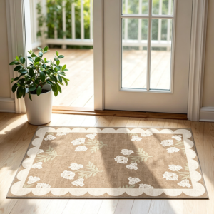 Floral Skid-Resistant Washable Scalloped Door Mat