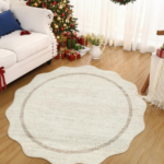 Scalloped Beige Non-Slip Low-Pile Washable Rug