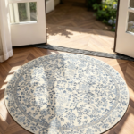 Blue Cream Floral Washable Low-Pile Carpet