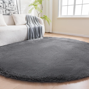 Dark Grey Fluffy Shaggy Washable Rug