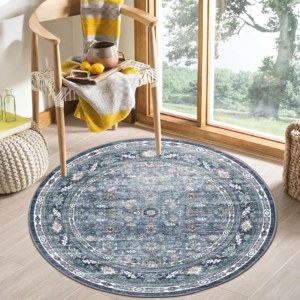 Vintage Navy Distressed Faux-Wool Washable Rug