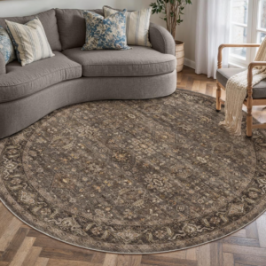 Dark Brown Traditional Farmhouse Low-Pile Rug