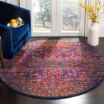 Blue Fuchsia Oriental Medallion Non-Shedding Rug