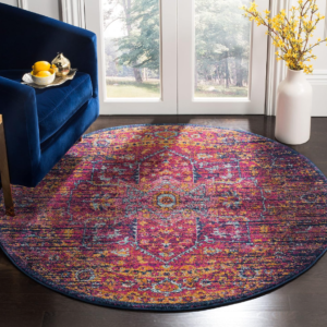 Blue Fuchsia Oriental Medallion Non-Shedding Rug