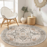 Taupe Vintage Floral Lightweight Stain-Resistant Washable Rug