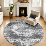 Grey Abstract Boho Stain-Resistant Washable Rug