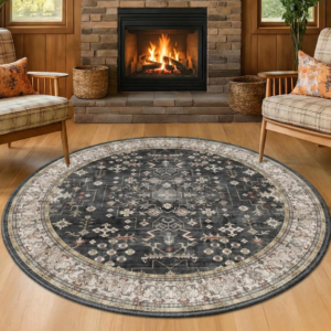 Black Moody Vintage Boho Washable Low-Pile Rug