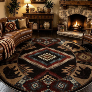 Southwestern Western Rustic Low-Pile Washable Rug