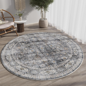 Grey Boho Distressed Low-Pile Washable Rug