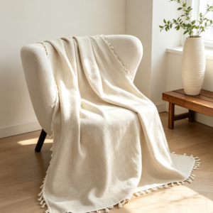 Warm Soft Linen Fringe Throw Blanket