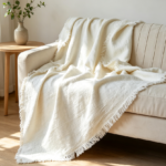 Soft White Linen Tassel Throw Blanket