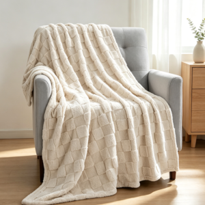 Soft Linen Checkered Fleece Throw Blanket
