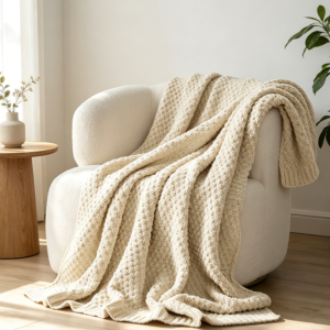 Beige Moss Stitch Chenille Throw Blanket