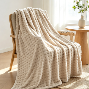 Linen Waffle Checkered Fleece Throw Blanket