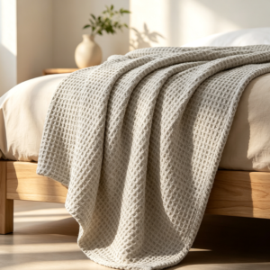 Light Khaki Waffle Weave Throw Blanket